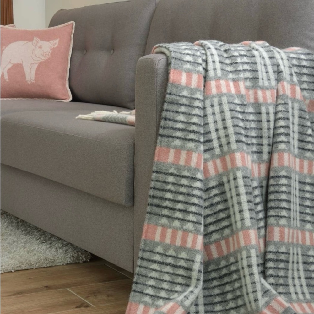 Cozy Striped Wool Throw Blanket - Pink and Gray NWT!!!